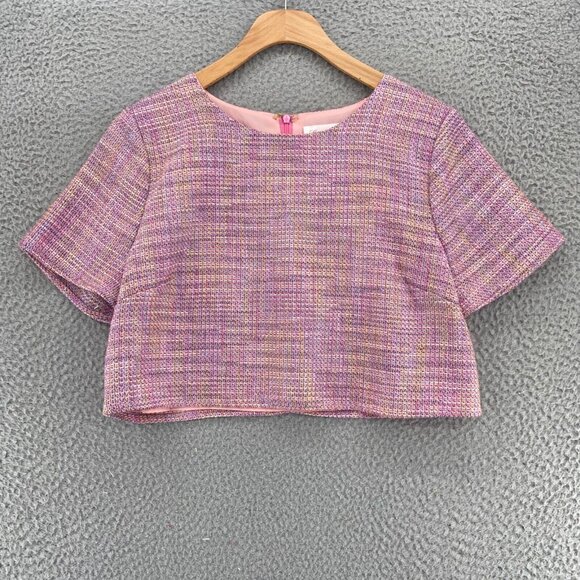Lovers + Friends Tops - Lovers + Friends Top Womens Medium Pink Multi Tweed Short Sleeve Cropped Casual